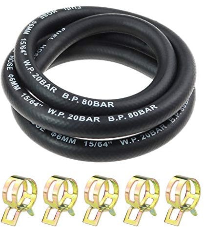 Laixin 15/64” Zoll Ø 6 mm Kraftstoffgasleitung Kit 1 Meter Benzinschlauch mit 5 Stücke Schlauchschellen für kleine Motoren, Moto, Auto