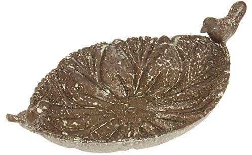 MACOSA EX23996 Vogeltränke Metall mit Dekovögel Shabby Chic oval Vogelbad Futterschale Vogelbecken Wasserbad Wildvogeltränke Landhausstil Trinkstation