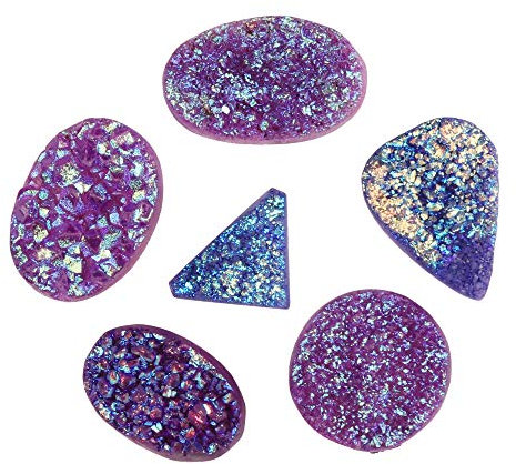 Real Gems 120.00 Ct./ 10 STK. Mischform Lila Farbe Flacher Rücken Sparkly Glitter Dome Druzy Cabochons für Schmuckherstellung, Basteln