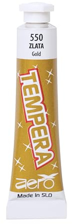 AERO Tempera Einzelfarben, 12 Tuben á 7,5ml, ungiftig, leuchtende und intensive Farben, hochpigmentiert, mit Wasser vermalbar, geeignet für zahlreiche Maltechniken, Gold