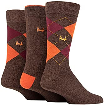 Pringle Mens Bamboo Cotton Blend Argyle Socks Pack of 3 Brown/Orange/Wine 7-11