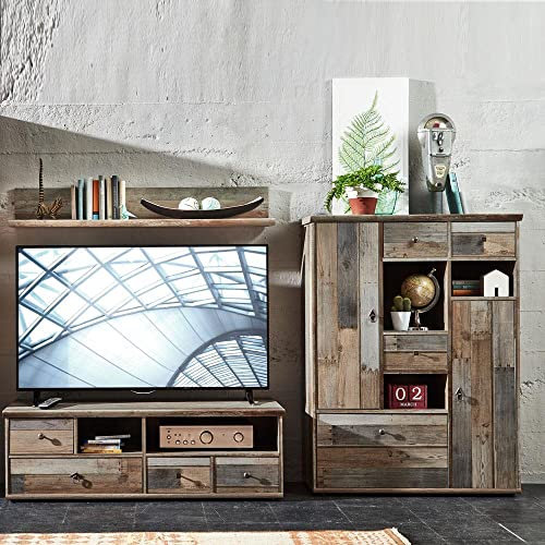 Lomadox Vintage Media Wohnwand Driftwood braun B/H/T ca. 244/153/52cm
