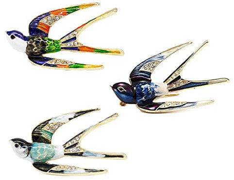 3 Pièces Hirondelle Broche en Cristal, Forme d'Animal Coloré - Pour Fête, Décoration Robe, Chemises, Vestes, Écharpes (3 Couleurs)