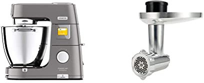 Kenwood Titanium Chef Patissier XL Stand Mixer for Baking- Powerful Food Mixer, With K-Beater, Dough Hook, Whisk, and 2 Bowls 5L and 7L, KWL90.004SI, 1400W, Silver & KAX950ME Food Mincer Attachment