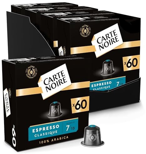 CARTE NOIRE - Capsules de Café Espresso Classique N°7 Compatibles Nespresso® - Café Arabica - Lot de 4 x 60 Capsules Aluminium - Fabriqué en France