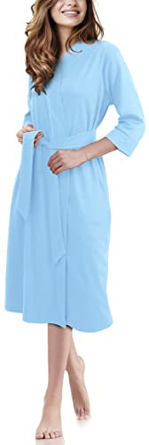 NY Threads Luxuriöser, leichter Damen-Bademantel/Frauen Morgenmantel aus weichem Poly-Baumwollstrick (X-Large, Eisberg Blau)