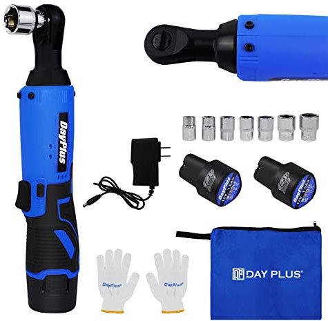 EFAN 12V Cordless Ratchet Wrench Kit, Electric Ratchet Wrench 3/8 40 N·m 230 RPM with 2-Pack 2.0Ah Li-Ion Batteries, 7 Sockets, 90 Degree Power Wrench Tool for Mechanics, Engineering