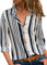 Morydal Women's Blouse Shirt Long Sleeve Stripe Shirt Roll Up V Neck Button Down Casual Loose Lapel Shirt Business Office Work Top Blouses White Black L