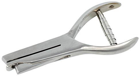 Labelident Etiketten Lochzange mit runder Kerbform - 2 mm Lochgröße - Kerbzange aus Edelstahl für Prüfplaketten, 48 mm Maultiefe, Kontrollzange