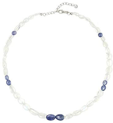 ELEDORO echter Rainbow Mondstein Tansanit Halskette Collier für Damen aus Silber 925 48cm lang