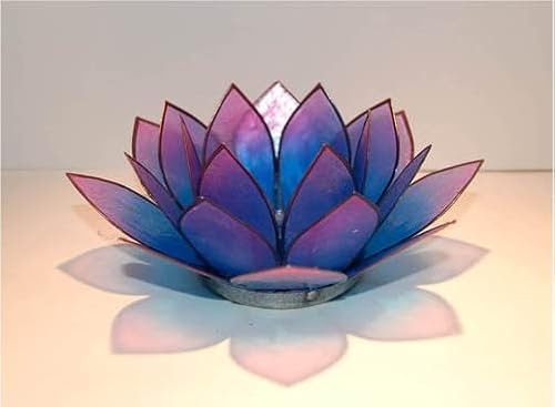 Teelichthalter Lotusblume Perlmutt Blau Rosa