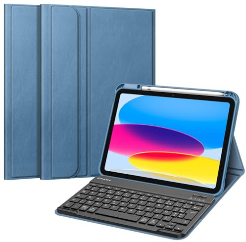 FINTIE Clavier pour iPad (A16) 11ème Génération 11 Pouces 2025, iPad 10ème Génération 10.9” 2022 - Clavier AZERTY sans Fil Bluetooth, Housse Multiposition Fonction Ranger Stylet, Bleu Océan