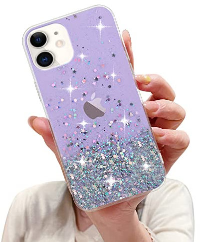 LCHULLE Glitzer Hülle Kompatibel mit iPhone 12/iPhone 12 Pro(6.1 Zoll) Handyhülle Mädchen Schuzhülle Glitzer klar TPU Bumper Silikon Hülle Handyhülle Tasche Case Cover für iPhone 12/12 Pro Lila