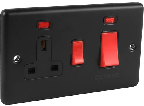 45A Cooker Switch with 13A Socket MATT Black Windsor Range Black Trim United Electrical W41MBB