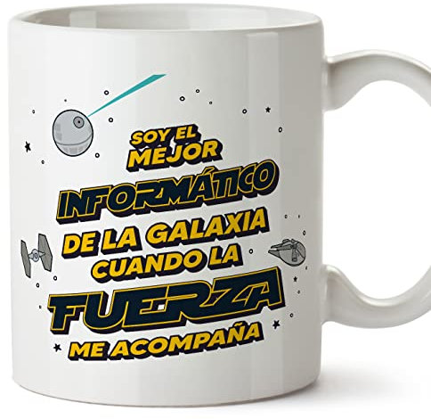 MUGFFINS Tazas para INFORMÁTICO hombre - En Español - Mejor de la Galaxia Cuando Fuerza me Acompaña - 11 oz / 330 ml - Regalo original y divertido