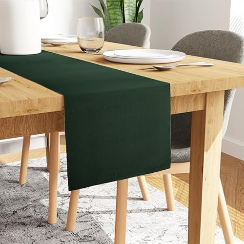 Encasa XO Tischläufer | Garngefärbte Feinripp-Baumwolle | Größe 32x150 cm | Dunkelgrün | Maschinenwaschbar