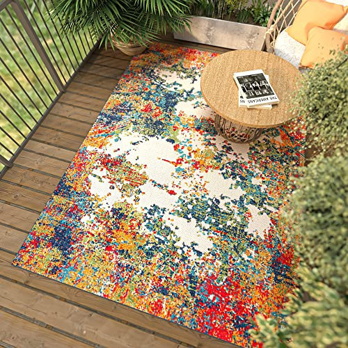 Mazovia Teppich In-& Outdoor Wetterfest - Teppich für den Innen- und Außenbereich - Teppiche für Terrasse, Garten - Balkon Teppich Wasserabweisend - Abstrakt - Bunt 140 x 200 cm
