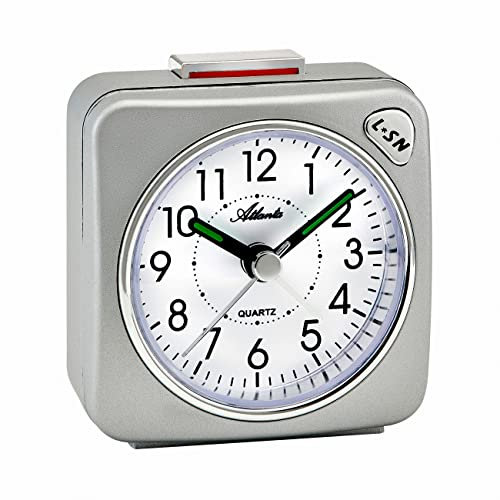 Atlanta Quarzwecker ohne Ticken Reisewecker Licht Snooze Crescendo Silber - 2114/19