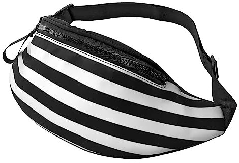 Gürteltasche für Herren und Damen, gestreift, Schwarz / Weiß, verstellbarer Gürtel, lässige Brusttasche, Bauchtaschen für Reisen, Sport, Laufen, Wandern, Hüfttaschen, Schwarz , Einheitsgröße