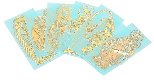 7 Stück Christliche Christliche Aufkleber aus Metall, Goldfarben, Selbstklebend, Jesus Maria, Verschiedene Aufkleber für Wasserflaschen, Autos, Skateboards
