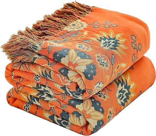 HOORDRY Baumwolle gewebte Decke Muster,Überwurf mit Fransen Doppelseitig Boho tagesdecke,230×250CM,Edele und kuschelig weiche TV-Decke Couchdecke Sesseldecke Wendedecke bettüberwurf