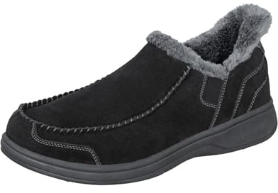 Orthofeet Men's Orthopedic Vito Hands-Free Water-Repellent Faux Fur Lined Slipper, Black, Size 9.5