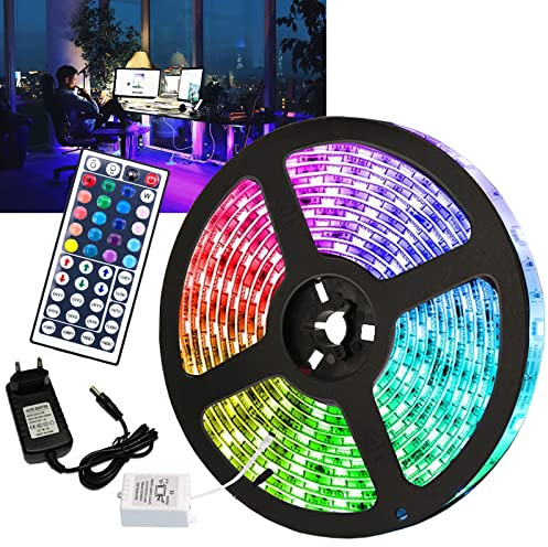 Cecaylie LED Streifen 1m, RGB SMD 5050 LED Strip Selbstklebend mit 44-Tasten Fernbedienung, 20 Farbwechsel 8 Modi, LED Band Leiste für Innenbereich Schlafzimmer Halloween Christmas Deko