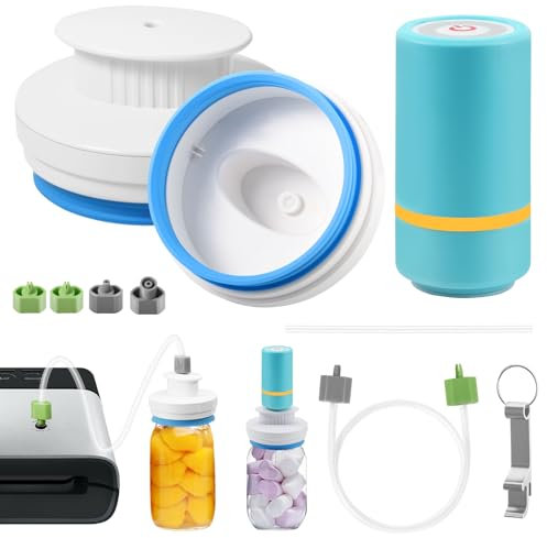 Electric Mason Jar Vacuum Sealer Kit Fits Wide & Regular Mouth Canning Sealer Set Compatible with All FoodSaver Models, Vacuum Seal Containers Vacuum Zipper Bags