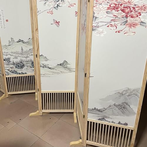 Raumteiler Trennwand, Paravent Raumtrenner Breite Chinesische Landschaftswandteiler Mit Holzrahmen, Faltbare Sichtschutzwand Zur Raumtrennung, Türöffnung, Küche (H 1.8m/5.9ft, 5 Panel)
