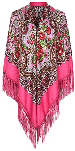 pvucpot Halstuch mit traditionellem ukrainischem/polnischem/russischem Blumenmuster und Fransen Elegante Halstuch