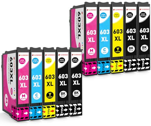 Clywenss 603 XL Druckerpatronen 10-Pack Kompatibel mit Epson 603XL für Expression Home XP-3100 XP-3150 XP-3105 XP-2100 XP-2105 XP-4100 XP-4105 2155 WorkForce WF-2810 WF-2820 WF-2840 2845 2870 Patronen