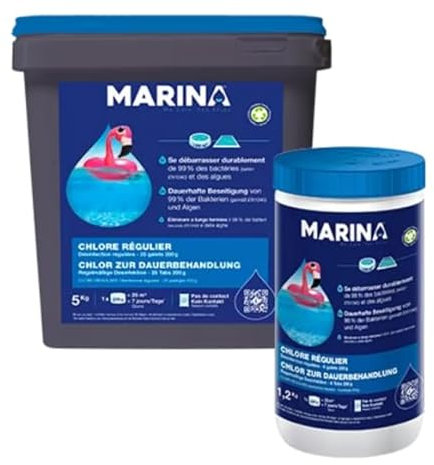 MARINA Chlor zur Dauerbehandlung, Chlortabletten für Pool, kleine Pools, Desinfektion Chlor Kleiner Pool, Dauerdesinfektion Pool