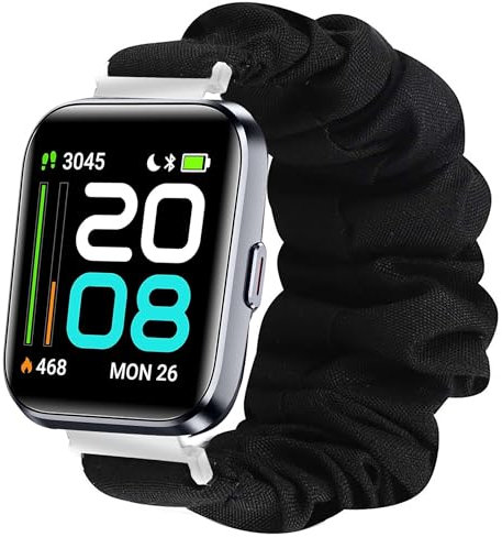 Blueshaweu Bracelet Compatible avec ID208 PLUS Smartwatch,en Tissu Imprimé Élastique Bracelet de Montre du ENOMIR/WMK/Quican ID208 PLUS 1.8 Pouces Smartwatch (Noir)