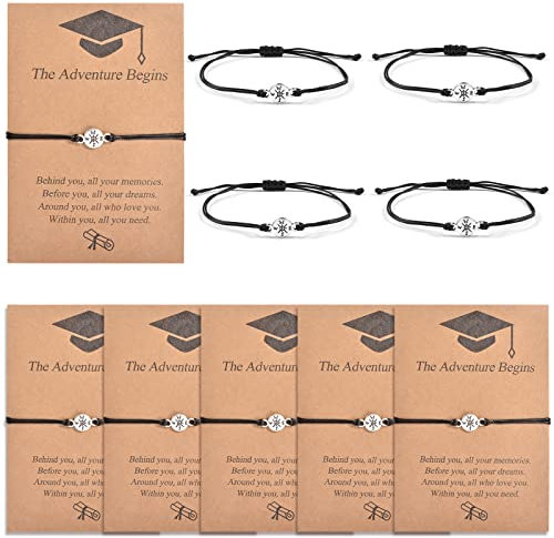 YELUWA 10 Pcs Abschluss Geschenk für Ihn/Sie, 2025 College Master Doktor Hochschulabschluss Armband Das Abenteuer Beginnt Kompass Armband für Klassenkameraden Freund Sohn Tochter Mädchen