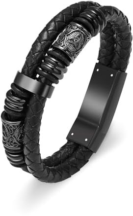 Minicremation Wikinger Thors Hammer Urnenarmband für Asche für Männer Geflochtenes Echtleder-Urnenarmband für Menschliches Gedenkgeschenk
