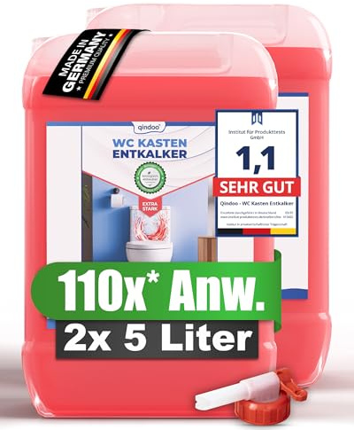 Qindoo WC Spülkasten Entkalker 10 Liter, Extra starker Kalklöser für Aufputz und Unterputz WC Kästen auch bei starken Kalk Krusten Toilettenspülkasten Klospülung entkalken, Spülkastenreiniger