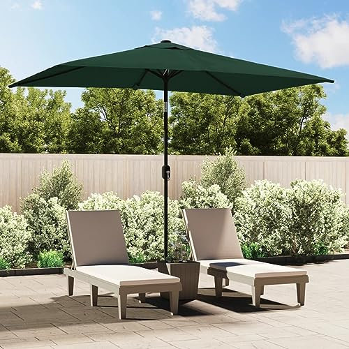 Mengtu Sonnenschirm Balkonsonnenschirm Kurbelschirm Kippbarer Gartenschirm mit 6 Stahlstreben UV Schutz Strandschirm für Balkon Terrasse 200 x 300 cm Grün Rechteckig Garten Möbel