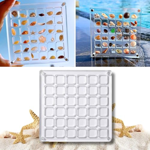 Acrylic Magnetic Seashell Display Box, Multifunctional Gemstone Diamond Display Organizer Case, Mini Clear Seashell Storage Box for Seashell Jewelry Starfish Gemstone Trinket Nail Bead (36 Grids)