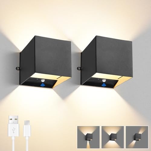 HaoDrisk Innen Akku Wandleuchte - 4000mAh Wandlampe Ohne Stromanschluss mit Bewegungsmelder Aufladbar LED Wandleuchte Kabellos Wall Lampe für Flur Treppe Wohnzimmer Schlafzimmer (2 Stück)