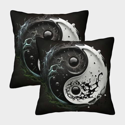 SFGHRT Yin und Yang Kissenbezug 40x40cm 2er Set Kissenbezüge Dekokissen Modern Tai Chi Sofakissen Kissenhülle Deko Kissen Aesthetic Couchkissen Für Sofa Zierkissen