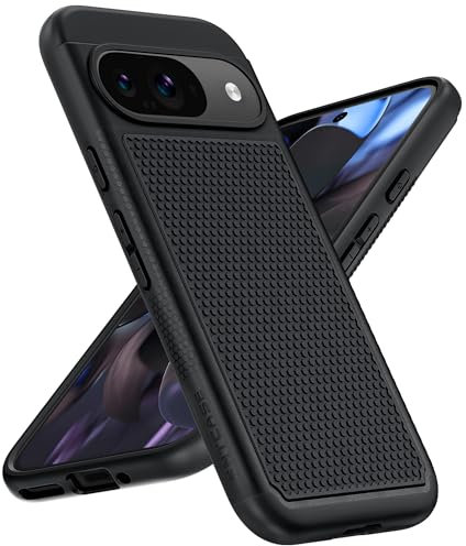 FNTCASE for Google Pixel 9 Case: Pixel 9 Pro Dual Layer Heavy Duty Protective Cell Phone Cover with Non Slip Textured Back - Shockproof Rugged Military Protection Bumper Tough (Black)