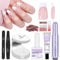 SaviLand Kit Faux Ongles et Colle en Gel: 256PCS Pointes d'Ongles Francaise Roses Moyennes Ballerina, Ponceuse a Ongle Professionel, Lampe U V, 15 ML Colle Gel a Ongles et 20ML de Colle Solide