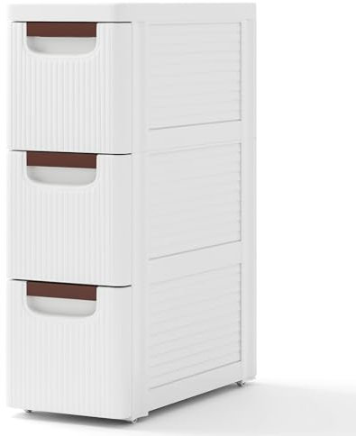COSTWAY Slim Bathroom Floor Cabinet, Mobile Narrow Bathroom Storage Unit with 3/4/5 Drawers and Wheels, Freestanding Compact Cupboard Organiser for Living Room Bedroom (3-Drawer, White)