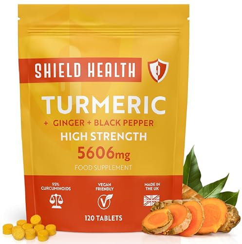 Turmeric Tablets 5606mg with Black Pepper, Ginger - High Strength Turmeric 95% Curcumin Supplements | 120 Easy Swallow Tablets (Not Capsules or Powder) - Letterbox Friendly - Made in UK