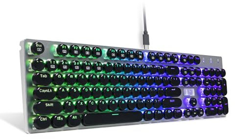 E-Yooso Z-88 Mechanische Programmierbare Gaming Tastatur,Retro 104 Tasten, Multimedia-Tasten,(QWERTY) Anti-Ghosting Metall Platte,RGB-Beleuchtung,Kabelgebundene Blau Schalter Tastatur für PC/PS5/PS4