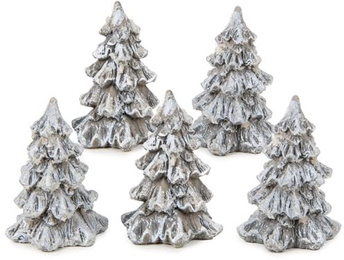 Logbuch-Verlag 5 mini Weihnachtsbäume kleine Baum Figuren Tannenbaum Miniatur Silber grau weiß Winterlandschaft 4,5 cm Silber