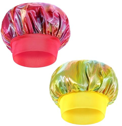 Prasacco 2 Pcs Shower Cap for Kids, Double Layer Waterproof Toddler Shower Cap Elastic Band Kids Bonnets Kids Shower Caps Washable Reusable Bath Hair Cap for Kids Boys Girls Women Men(Yellow+Red)