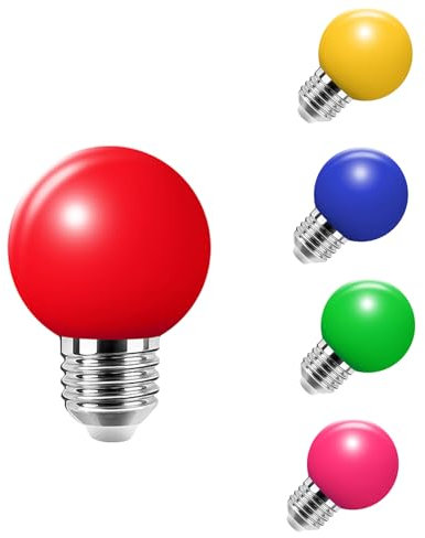 HUAMu 5er Pack Farbige 2W LED Glühbirnen, Exquisite Birnenform G45, bunte glühbirnen, Rot Gelb Blau Grün Rosa, gemischte Farben für Party Halloween Hochzeit Weihnachten Bar Weihnachtsdekoration