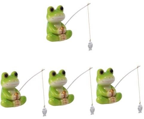 ABOOFAN 4 Stück Froschfischerstatue Fisch Aquarium Dekoration Aquarienverzierung Aquarium- Mini-Frosch-Statue Lustige Froschstatue Aquariumdekorationen Klein Bürobedarf Harz Green