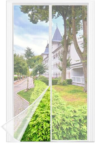 Moustiquaire Porte Fenetre, 80 x 200 CM - Maille Fine BLANC Rideau Anti Mouche, se ferme tout seul, la Largeur du Haut de la Fenêtre de la Moustiquaire Porte Fenetre Magnetique Jusqu'à 3,8 CM